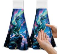 CUTHOLLOW Lot de 2 Torchons de Cuisine Suspendus - Dragons d’Aurore - Microfibre Douce et Super Absorbante, Torchon Décoratif Suspendu pour Vaisselle, Torchon pour Cuisine