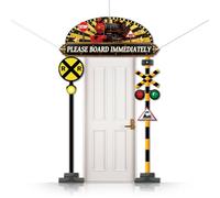 CUTHOLLOW Lot de 3 décorations vintage sur le thème du train - Bannière de porche « Please Board Immediately » - Décorations de fête à suspendre - Bannière de porte de bienvenue pour grils - Toile de