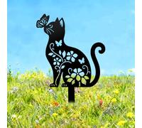 CUTHOLLOW Marqueur de plante en métal avec motif de chat, fleurs et papillons pour extérieur et intérieur, étanche, 30 cm, étiquettes mignonnes pour plantes de jardin, décoration de serre de ferme