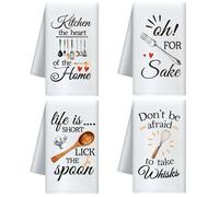 CUTHOLLOW Set de 4 Torchon Cuisine avec Texte drôle de Cuisine, Microfibre Douce et Absorbante, Torchons de Cuisine Décoratifs Originaux, Kitchen Towels pour Anniversaire Cadeau, Thé, Café, Bar