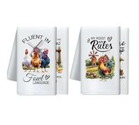CUTHOLLOW Set de 4 Torchon Cuisine Motif Coq de Ferme, Microfibre Douce et Absorbante, Torchons de Cuisine Décoratifs Originaux, Kitchen Towels pour Anniversaire Cadeau, Thé, Café, Bar