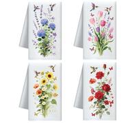 CUTHOLLOW Set de 4 Torchon Cuisine Motif Fleurs et Colibri, Microfibre Douce et Absorbante, Torchons de Cuisine Décoratifs Originaux, Kitchen Towels pour Anniversaire Cadeau, Thé, Café, Bar
