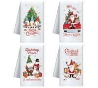 CUTHOLLOW Set de 4 Torchon Cuisine Motif Noël et GNOME, Microfibre Douce et Absorbante, Torchons de Cuisine Décoratifs Originaux, Kitchen Towels pour Anniversaire Cadeau, Thé, Café, Bar
