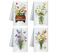 CUTHOLLOW Set de 4 Torchon de Cuisine Décoratifs, Fleurs et Papillons, Microfibre Douce et Absorbante, Torchons pour Vaisselle, Cuisine, Thé, Café, Bar, Maison, Meilleur Cadeau pour Crémaillère