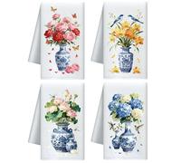 CUTHOLLOW Set de 4 Torchon de Cuisine Décoratifs, Fleurs Multicolores, Microfibre Douce et Absorbante, Torchons pour Vaisselle, Cuisine, Thé, Café, Bar, Maison, Meilleur Cadeau pour Crémaillère