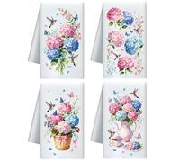 CUTHOLLOW Set de 4 Torchon de Cuisine Décoratifs, Hortensia, Microfibre Douce et Absorbante, Torchons pour Vaisselle, Cuisine, Thé, Café, Bar, Maison, Meilleur Cadeau pour Crémaillère