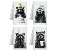 CUTHOLLOW Set de 4 Torchon de Cuisine Décoratifs, Ours Noir Drôle, Microfibre Douce et Absorbante, Torchons pour Vaisselle, Cuisine, Thé, Café, Bar, Maison, Meilleur Cadeau pour Crémaillère