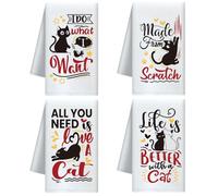 CUTHOLLOW Torchons de Cuisine avec Chat Noir drôle, Lot de 4, séchage Rapide, torchons décoratifs - Cadeau de Pendaison de crémaillère