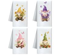 CUTHOLLOW Torchons de Cuisine avec GNOME et Fleurs, Lot de 4, séchage Rapide, torchons décoratifs - Cadeau de Pendaison de crémaillère