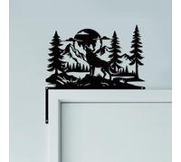 CUTHOLLOW Wolf&Mountain Décoration murale en métal double face à suspendre au-dessus du cadre de porte pour maison, salon, porte d'entrée, couloir, chambre à coucher, salle de bain, entrée 24,9 x 24,9