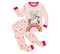 CUTIECLUB Ensemble de pyjama de Noël pour filles en coton à manches longues motif licorne pour enfants de 3 à 12 ans, rose, 4 ans