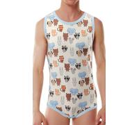 CutiePlusU coton bouton à l'entrejambe Bodysuits adulte Strampler sans manches Onesie pour hommes imprimer-Animal Print Bleu XL