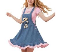 CutiePlusU Femme Robe en Denim à Suspendre Robe d'été en Jean avec poupée Ours - Bleu XS
