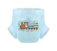 CutiePlusU Lot de 3 couches jetables pour adultes - Surface sèche - Absorption maximale pendant la nuit - Motif chaton Kawaii - Bleu train (L 37"-47")