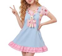 CutiePlusU Robe décontractée en Jean à Bretelles pour Femmes - Robe Salopette bébé Ours en Jean d'été - Bleu Ciel M