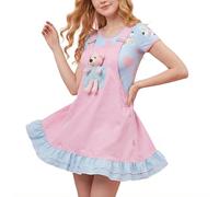 CutiePlusU Robe décontractée en Jean à Bretelles pour Femmes - Robe Salopette bébé Ours en Jean d'été - Rose M