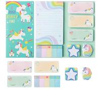 CutitiUU Lot de 550 feuilles de notes adhésives licorne,Sticky Notes Animal de Dessin Animé Fournitures de Bureau École Cadeau,des onglets d'index, des marque-pages,Cadeaux pour étudiants
