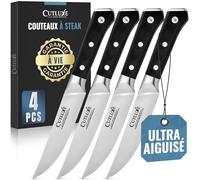 Cutluxe Couteaux à Steak 4 Pièces - Bord Uni, Acier Allemand, Cuisine | Lame effilée comme un rasoir et manche ergonomique antidérapant; parfait pour viande grillée et repas; garantie à vie