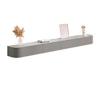CUTPOIY Meuble TV flottant en bois avec tiroirs, étagère murale moderne pour console multimédia, meuble de rangement TV, centre de divertissement avec dos creux et trou de câble, pour salon, gris, 160