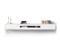 CUTPOIY Meuble TV mural flottant avec tiroirs et portes, console multimédia murale en bois avec câble et trou pour routeur, support de rangement moderne pour centre de divertissement pour salon, F-200