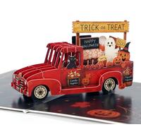 CUTPOPUP Cartes d'Halloween en forme de camion pop-up, « Des bonbons ou un sort », carte de vœux d'Halloween 3D avec enveloppes pour la famille, les amis US8-SD304FR