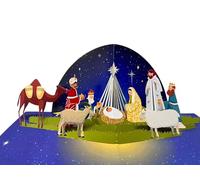 CUTPOPUP Holy Night - Carte de Noël pop-up 3D, 15x15cm, Carte Noel 3D, Nouvel An, carte de vœux religieuse de la Nativité (Nuit Sainte)
