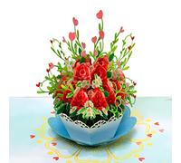 CUTPOPUP Rose Flowers with Hearts - Carte d'Anniversaire Pop Up, Carte de Voeux d'Anniversaire 3D (Fleurs Roses avec Cœurs) US8-FL139FR1515