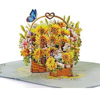CUTPOPUP Sunflower basket w cat, carte pop-up pour la fête des mères, carte de vœux d'anniversaire 3D, carte de fête des mères pour femme, maman, épouse, grand-mère, fille SD227FR1520