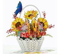 CUTPOPUP Sunflowers- Carte de fête des mères Pop Up, carte de vœux 3D d'anniversaire (panier de tournesols)