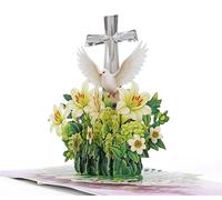 CUTPOPUP Sympathy religious, Carte de condoléances religieuses Pop-up 3D, avec pensées et prières, cartes vierges avec enveloppe (Lys avec croix) SD257FR1520