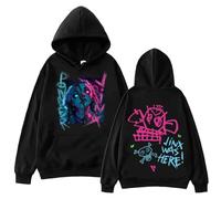 CUTTE Sweat À Capuche Noir Manches Longues Adultes - Collection Arcane : Jinx Et Son Cadre Triangle Distinctif (Noir,Grand)