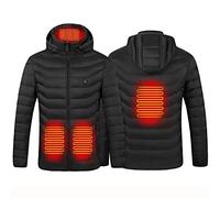 Veste Chauffante pour Homme, Manteau Isolant Coupe-Vent Manteau Chauffant à Capuche Chauffant Vestes Chaudes Chargement USB Chauffe-Body Electrique,Black4 Zone,XS