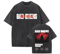 CUTTEE T-Shirt Bad Omens Tour Vintage Délavé Noir | Coupe Oversize, Graphique pour Concerts & Festivals, Fans De Metalcore-3||m
