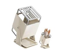 Cutter Block, 30-Degree Rotating Cutter Storage Rack, 9-Slot Storage With Drain Tray For Kitchen Counter Restaurant Food Preparation Daily Cooking Outdoor