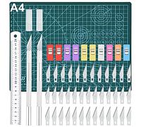 Cutter de Précision, GOLDGE Couteau pour Loisirs Créatifs Set, 2 Stylos Scalpel 42 Lames Tapis de Découpe Règle en Acier et 10 Clips, pour Sculpture, Arts de Bricolage