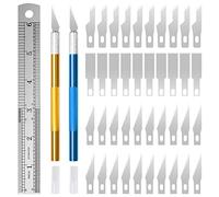Cutter de Précision Olinner 2 Pcs Precision Cutter Couteaux Métal Scalpel avec 40 Lames Rechange Règle en Acier pour Couper Papier Sculpture Couteaux de Loisirs