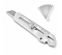 Cutter Multi-Usage de Précision avec 10 Lames de Rechange - Couteau en Acier Inoxydable Idéal pour le Découpage de Papier, Moquette et Plus! Poignée Ergonomique pour un Usage Sûr