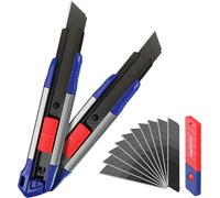 Cutter Professionnel en Alu WORKPRO, 2 Pièces Cuter Rétractable 18mm avec Lames de Cutter Sécables en SK5 (10 Lames de Rechange Comprises) et Distributeur, Idéal pour Couper Papier, Carton