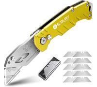 Cutter Professionnel Pliant,Couteau de Poche avec 10 SK5 Lames Supplémentaire,Couteau en Acier inoxydable fourni Bouton de Déclenchement Rapide et Poignée Ergonomique-Jaune