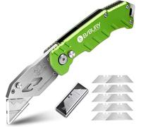 Cutter Professionnel Pliant,Couteau de Poche avec 10 SK5 Lames Supplémentaire,Couteau en Acier inoxydable fourni Bouton de Déclenchement Rapide et Poignée Ergonomique-Vert Olive