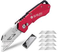 Cutter Professionnel Pliant,Couteau de Poche avec 10 SK5 Lames Supplémentaire,Couteau Professionnel en Acier inoxydable fourni Bouton de Déclenchement Rapide et Poignée Ergonomique-Rouge