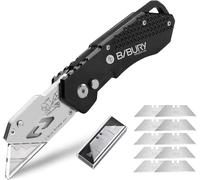 Cutter Professionnel Pliant,Couteau de Poche avec 10 SK5 Lames Supplémentaire,Couteau Professionnel en Acier inoxydable fourni Bouton de Déclenchement Rapide et Poignée Ergonomique-Noir