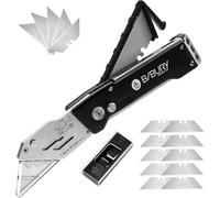 Cutter Professionnel Pliant,Couteau Professionnel Métal fourni Chargeur des Lames sur Poignée,Couteau de Poche avec 15 SK5 Lames Supplémentaire et Mécanisme de Changement Rapide-Noir