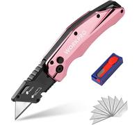 WORKPRO Cutter Professionnel Pliant, Cutter Utilitaire avec Mécanisme de Changement Rapide, 10 Lames SK5 Incluses, Idéal pour Coupe, Idéal pour Coupe, Rose