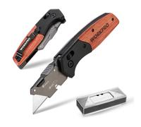 Cutter Professionnel Pliant WORKPRO, Lame Cutter avec Mecanisme de Changement Rapide, avec Manche en Bois Classique et 10 Lames en SK5 de Rechange, Robuste et Ergonomique