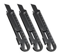 Cutter Professionnel Retractable Kit, Couteau utilitaire Lourd à Usage Multiple 18MM, Acier Inox Couteau Utilitaire Polyvalent et Robuste, pour Maison, École, Bureau (Noir, 3 pcs)