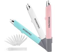 Cutter Professionnel WORKPRO, 3 Pièces Couteau Utilitaire Rétractable 9mm, Positions de Verrouillage, Cuter Rétractable, 10 Lames de Rechange Comprises, Idéal pour Papier, Carton, Trois Couleurs