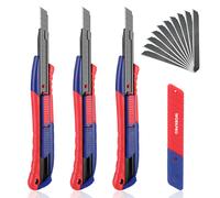 Cutter Professionnel WORKPRO, 3 Pièces Couteaux Utilitaires Rétractables 9mm, Cutters avec 10 Lames Sécables de Rechange en SK5 pour Maison, Bureau, École