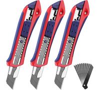 Cutter Professionnel WORKPRO, 3 PiècesCouteau Utilitaire Rétractable 18mm, Positions de Verrouillage, Cuter Rétractable, 10 Lames de Rechange Comprises, Idéal pour Papier, Carton, Trois Couleurs