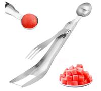 Cutter Sliner Fork Slicer, 3 en 1, outil de trancheur de coupe pastèque en acier inoxydable avec cuillère, ustensiles cuisine pliables pour fruits.